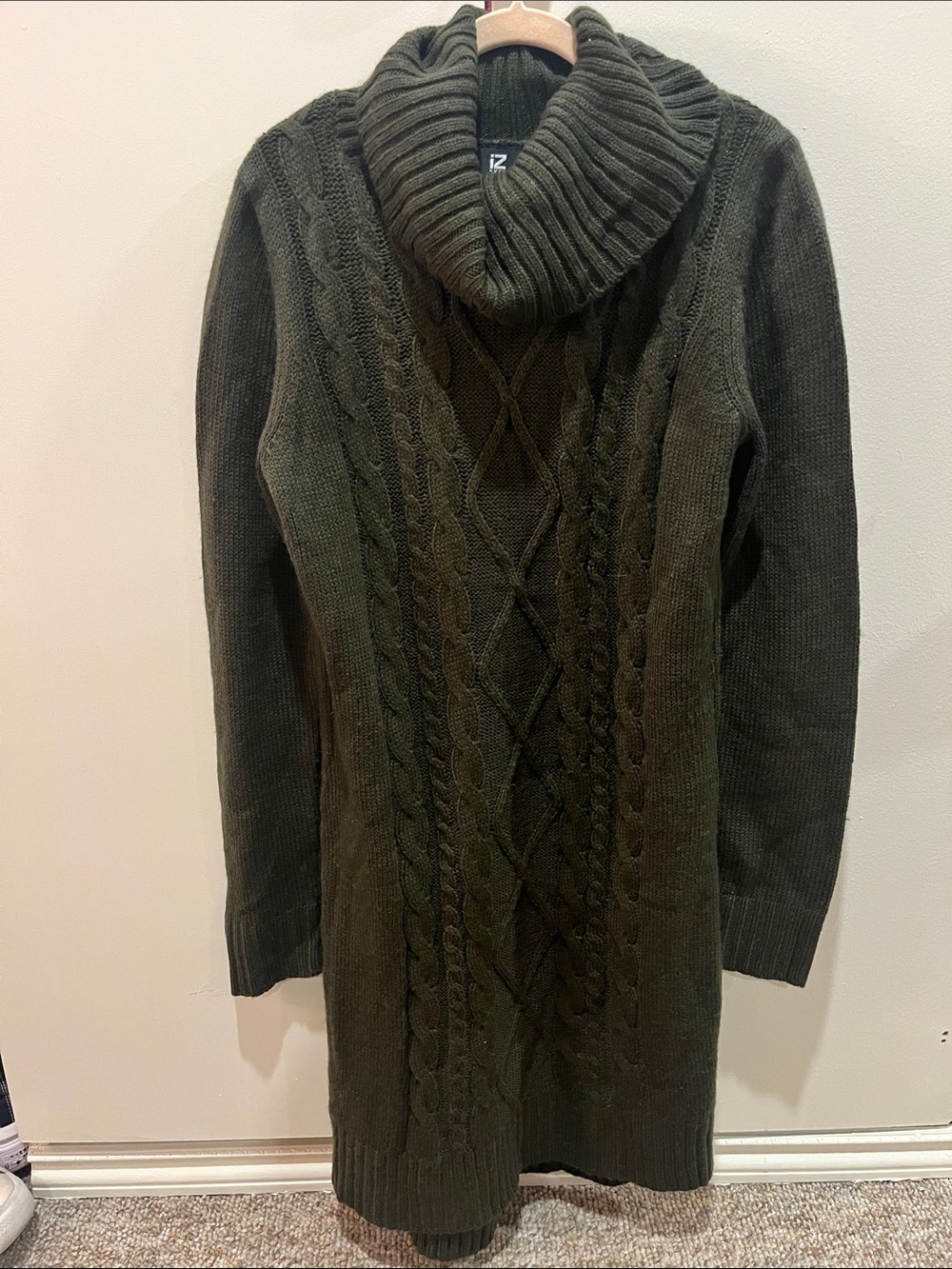 Iz Byer Olive Cable-Knit Turtleneck Sweater Dress